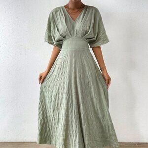 Mint Green Casual Women's Solid Batwing Sleeve A-line Dress